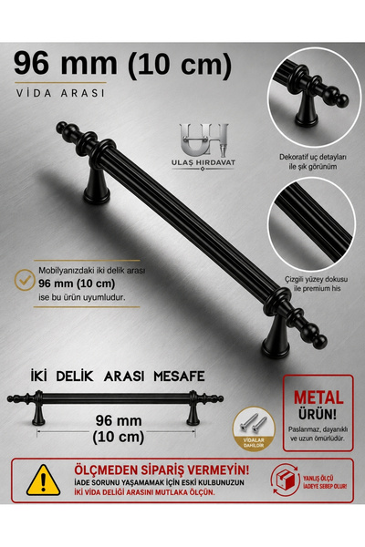 Ulaş Hırdavat Lüx Dolap Çekmece Kulpu Kumru Kulp 1 Adet 96mm Mobilya Kulpları...