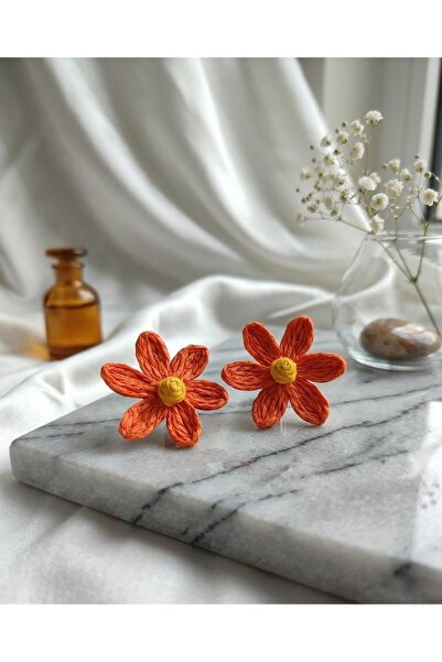 ankadizayn Wicker Jute Orange Flower Earrings