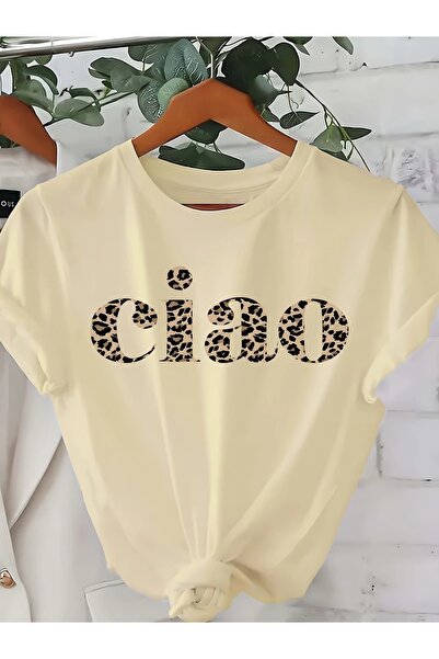 JENOLAN Tricou de damă CİAO cu decolteu cu imprimeu oversize