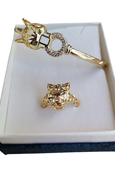 NN SET BIJUTERII CAP DE JAGUAR PUNCHS ,Otel inoxidabil placat cu aur 14 k