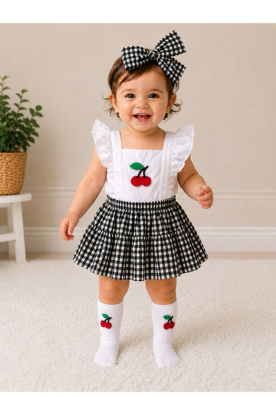 ues Baby Girl Cherry Felt Detailed Black Pitikare Slopet Set and Cherry Felt ...