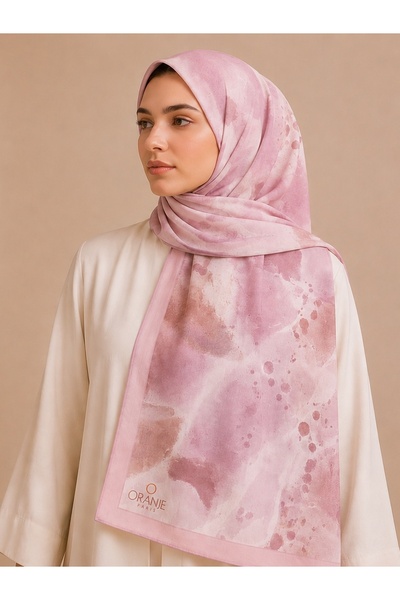 Saaye Babil İpek Nova Desenli Pembe Şal 190x80