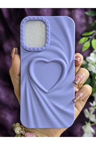 Magic Ring Iphone 16 Uyumlu 3D Kalpli Lila Silikon Kılıf