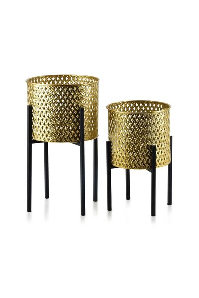 MONDEX Ghivece decorative metalice SWEN 20x36.5 cm, 18x29 cm Auriu 2 buc.