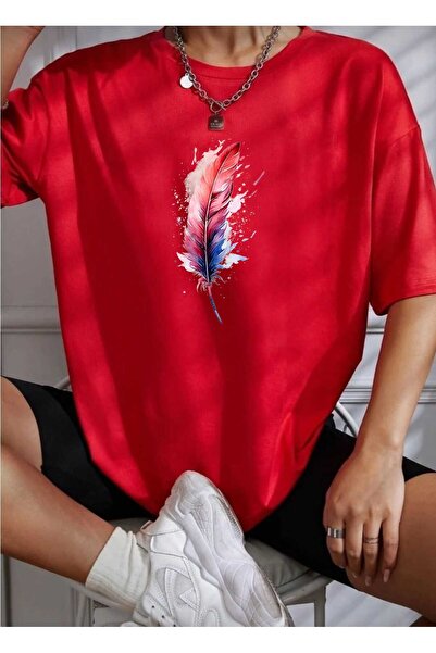 tkn your style Tricou de damă cu imprimeu colorat cu pene