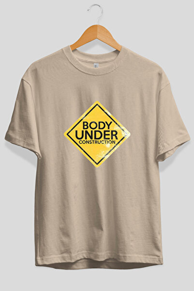 Ankhises Body under Oversize Front Printed Beige T-Shirt 100% Cotton Streetwe...