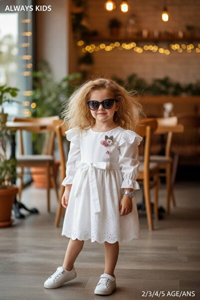 GENERAL Mid-Length Girls Dress with Long Sleeves and Floral Patterns with Wai...