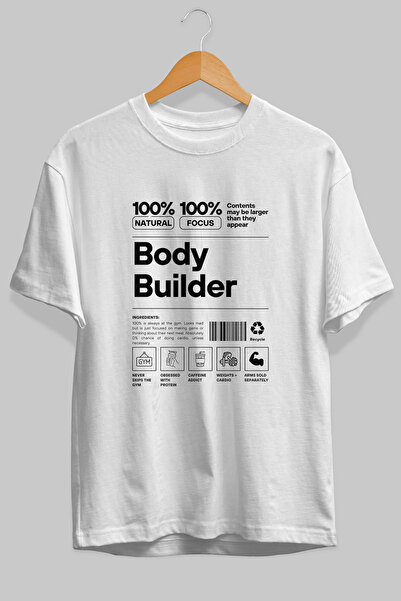 Ankhises Tricou alb cu imprimeu frontal supradimensionat Body Builder, 100% b...