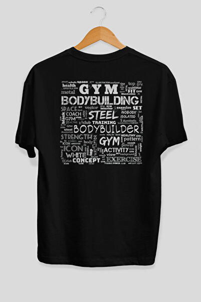 Ankhises Tricou negru cu imprimeu pe spate, supradimensionat, pentru culturis...