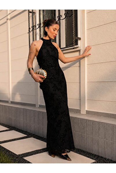 YK FASHION Işıltılı Sırt Dekolteli Elbise