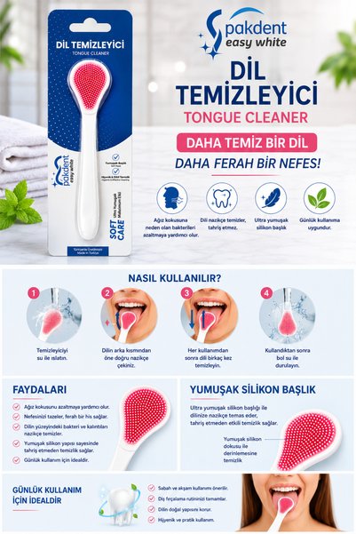 PAKDENT EASY WHİTE Soft Tongue Cleaner |   Pink |   Anti-Bad Breath Tongue Cleaning Device
