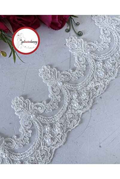 Gelincimherşey Ekru İncili Sarmaşık Fransız Dantel Güpür 12.5 cm 1 Metre