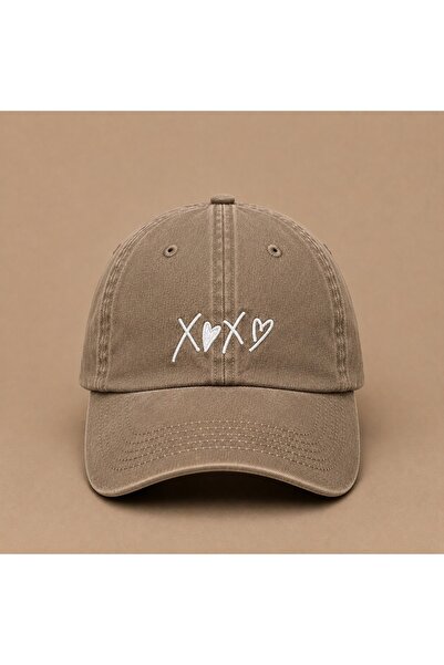 WeavedCo X<3X<3 Xoxo Embroidered Burgundy Vintage Washed Cap Hat