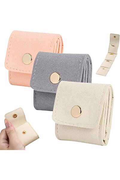 Arabest 3-Piece Mini Travel Jewelry Bag, Velvet Foldable Roll Pouch for Earri...