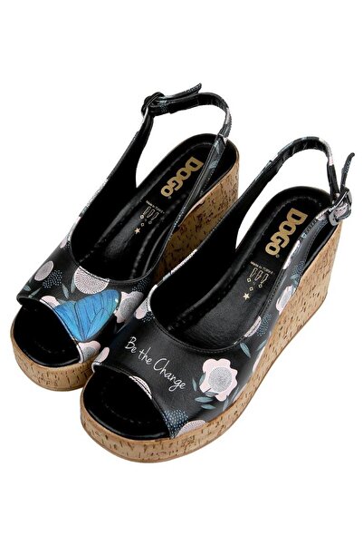 Dogo Women's Vegan Leather Black Wedge Heeled Sandals - Be the Change Design