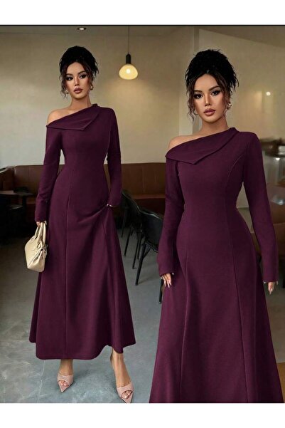SERAFIN FASHION Long Dark Mauve Dress