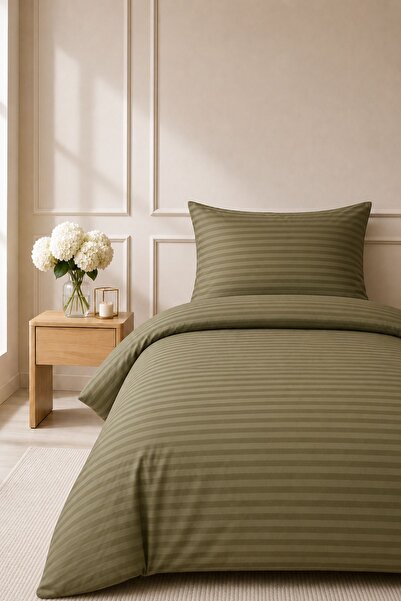 Anılsan Elif Satin Striped Single Set Buttoned Duvet Cover Quilt Cover 100% C...