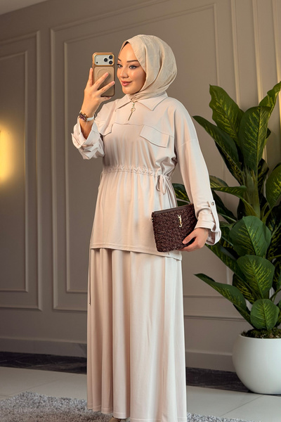 Suede Style 6486 - طقم تنورة نسائية أنيقة ومريحة من قماش لينا إنترلوك ناعم مع...