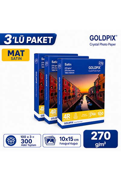 Goldpix 270gr 10x15cm Mat Fotoğraf Kağıdı - 3'lü Paket 300 Adet Satin İnkjet