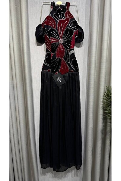 Jood Embroidered High-Neck Dress with Luxurious Floral Details