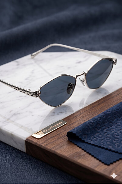 BluePepper Black Cateye Sloped Sunglasses with Framed Tiger Design