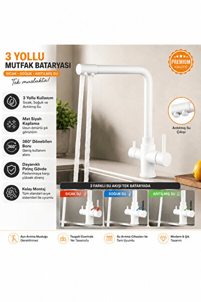 YILDIZ Aqua Mir Arıtma Çıkışlı 3 Yollu Musluk Mutfak Eviye Bataryası
