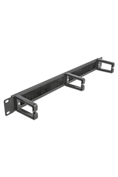 DELOCK cable management 66488, 19"/1U rack, 3x γάντζοι & βούρτσα, μαύρο