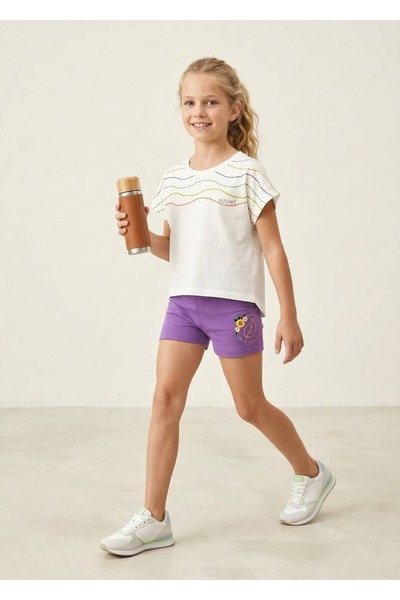 Ozmoz By Mukadder Özden 100% Cotton Embroidered Summer Purple Girls' Shorts