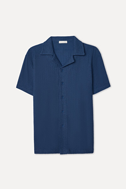 Mudo Men's Indigo Comfort Fit Resort Collar Short Sleeve Shirt