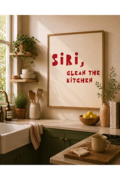 Boho wellness studio Siri Clean The Kitchen Eğlenceli Mutfak Ahşap Çerçeveli ...