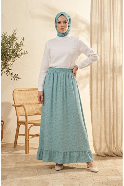 sefamerve Elastic Waist Floral Patterned Skirt 0315-03 Green