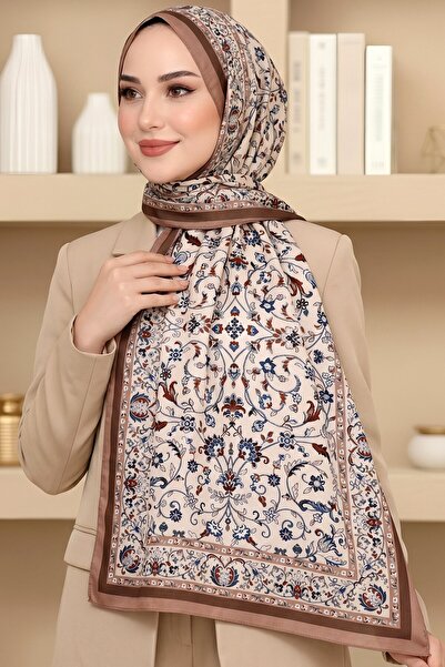 hadiora Women's Beige Brown Floral Patterned Soft Shawl