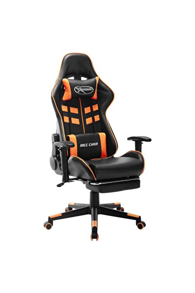 vidaxl Scaun gaming cu suport picioare, negru/oranj, piele ecologică