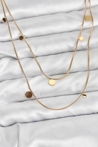 OGHAMAY 316L Steel Chain Gold Color Sequin Women's Necklace