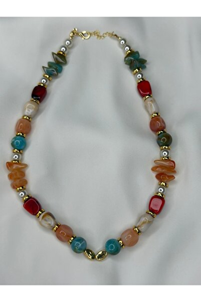 Goldensisters Jewelry Kahve ve yeşil taşlı gokd detaylı kolye