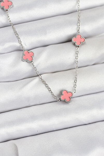 OGHAMAY 316L Steel Chain Silver Color Pink Baby Boy Clover Women Necklace