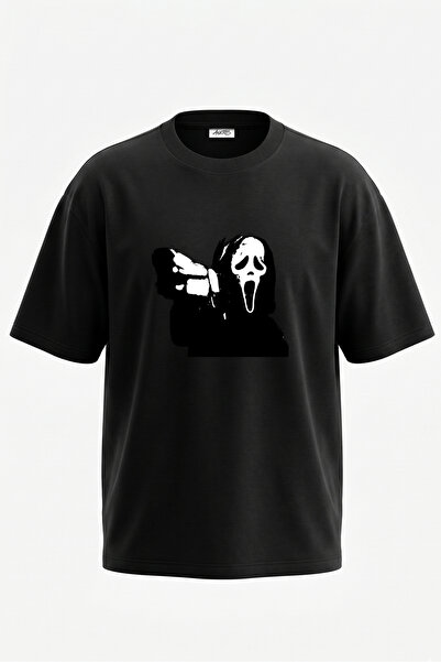 Anetos Tricou oversize negru din bumbac cu imprimeu pe spate Ghostface Design