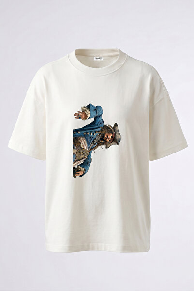 Anetos Tricou supradimensionat alb din bumbac cu imprimeu pe spate Jack Sparr...