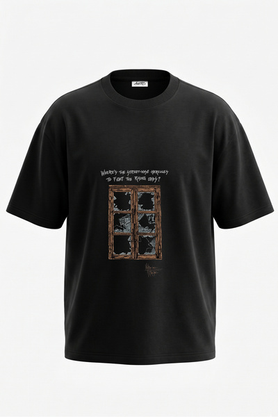 Anetos Tricou oversize negru din bumbac cu imprimeu pe spate Broken Window De...