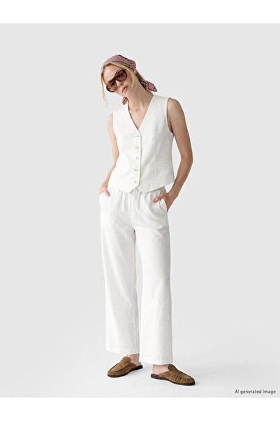 LC Waikiki Xside women's linen blend pants with elastic waistband in white