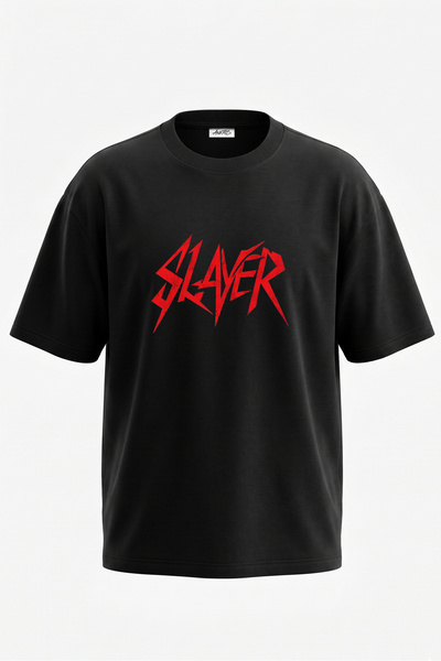 Anetos Slayer Design Spate cu imprimeu Bumbac Negru supradimensionat tricou