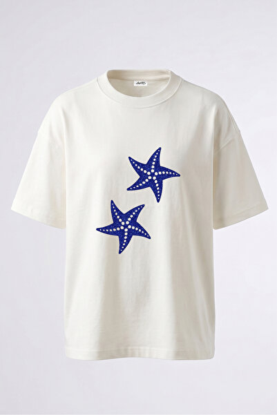 Anetos Tricou oversize alb din bumbac cu imprimeu pe spate cu stea de mare cu...