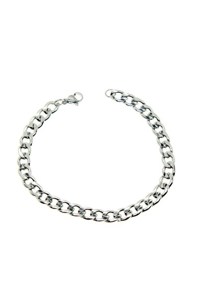 OGHAMAY Silver Color Cuban Unisex Men's Metal White Steel Chain Steel Bracele...