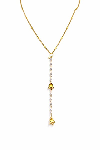 OGHAMAY Gold Color Crushed Chain Butterfly Pearl Ye Model Steel Necklace - 3830