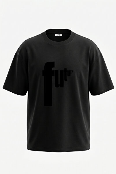 Anetos Tricou supradimensionat din bumbac negru cu imprimeu pe spate Future T...