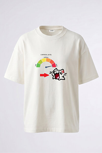 Anetos Tricou oversize alb din bumbac cu imprimeu pe spate Angy Cat Design