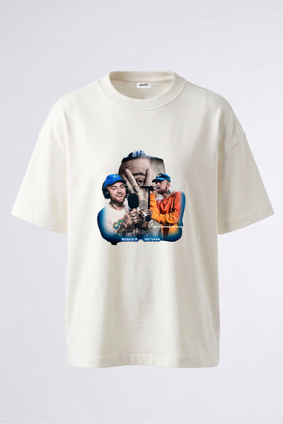 Anetos Tricou oversize alb din bumbac cu imprimeu pe spate Mac Miller Design