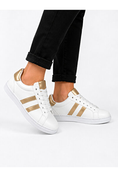 TrendWalk White Gold Detailed Women's Sneaker Casual Sports Shoes