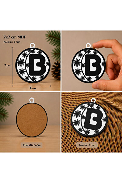 Reysa Tasarım Letter B Christmas Ornament – Mdf Pine Tree Patterned Hanging D...