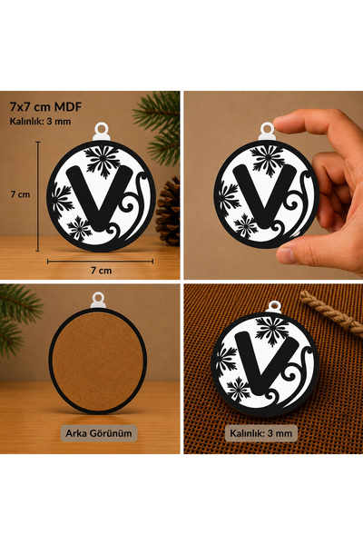 Reysa Tasarım Letter V Christmas Ornament – Mdf Pine Tree Patterned Hanging D...